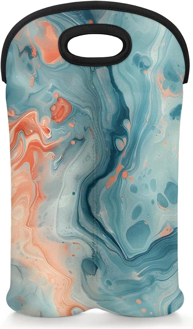 Wine Carrier Tote Personalized Bag for 2 Bottles - Neoprene Wine Bottle Holder with Carry Handle, Wine Protective Bag Insulated Bag Beer Cans Water Bottle Holder for Travel Picnic,Style25