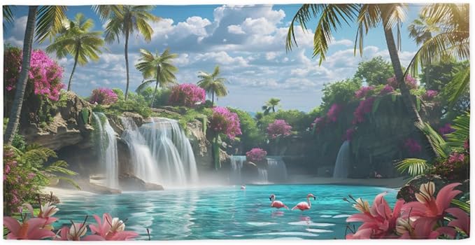 Flamingo Seaside Flowers Beach Towel, Large Microfiber Quick Dry Lightweight Pool Bath Towels Sand Free Beach Blanket for Summer Cruise Yoga Camping Travel Vacation Essentials 31 x 61 in