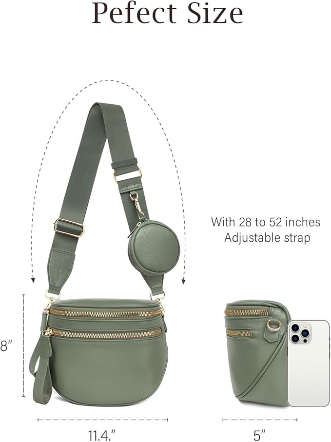 Valentoria Fashionable Womens Leather Waist Bag Crossbody Bag Detachable Wallet Adjustable Shoulder Strap (Bean Green)