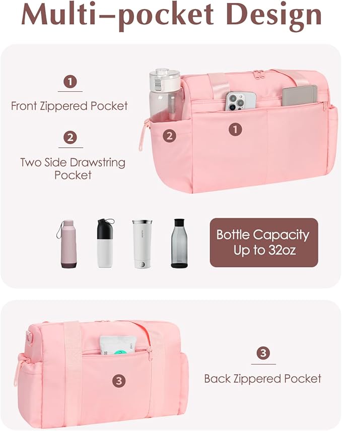 Small Gym Bag, Mini Gym Bag for Women with Yoga Mat Holder and Wet Compartment, Cute Small Yoga Mat Bag with Water Bottle Pocket for Workout Dance, Pink