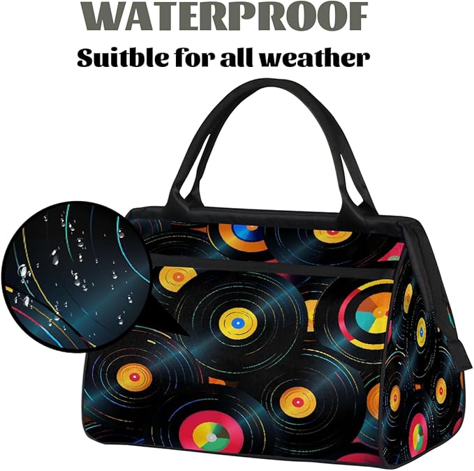 Overnight Weekender Bags for Women Men, Retro Cds Vintage Musical Waterproof Travel Carry On Duffel Bag, Lightweight Sports Gym Bag for Fitness, Workout, Travel