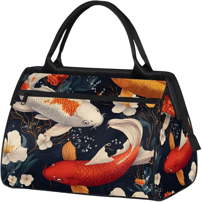Asian Style Kois Overnight Weekender Bag for Women Men Travel Duffel Bags Waterproof Luggage Carry on Sports Yoga Gym Bag