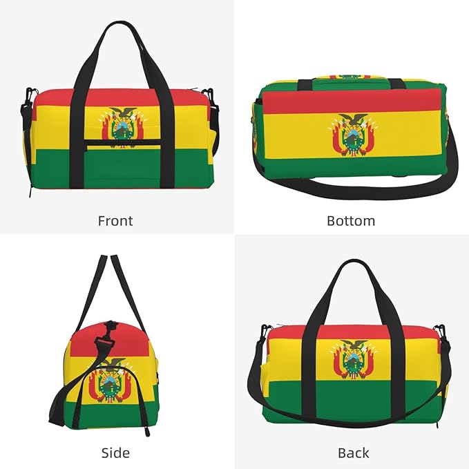 Flag of Bolivia Print Gym Bag with Shoe Compartment for Women Men, 17.7in Sports Duffle Weekender Tote, Overnight Travel Duffel Bag Carry On