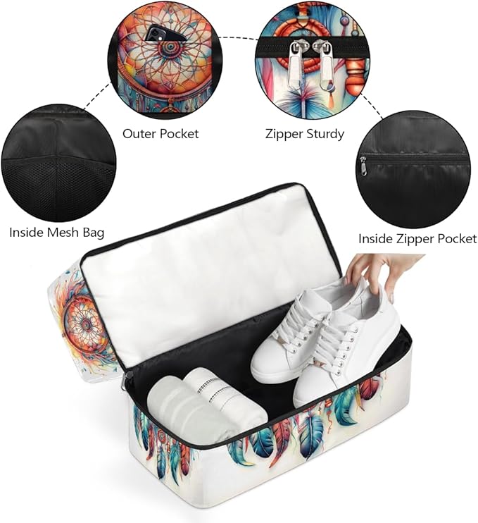 Colorful Dream Catcher Pattern Sports Tote Gym Bag for Women Men, Travel Duffel Bag with Shoe Compartment Large Capacity Workout Overnight Bag for Fitness Yoga Swimming Weekend
