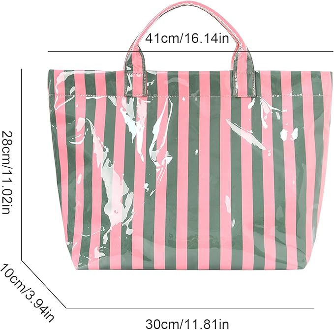 JQWYGB Striped PVC Tote Bag Large Glossy Striped Handbags Waterproof Top Handle Bag Plastic Tote Handbag Beach Travel Work