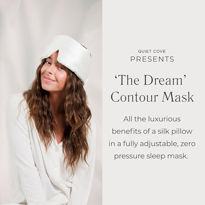 QUIET COVE Plush 3D Contoured Silk Sleep Mask - Total Blackout, 100% Silk 22 Momme, Foam Eye Cups Do Not Crush Eyelashes, Luxe Cloud Filling for Side Sleeping Comfort (Pearl White) Luxury Gift Box