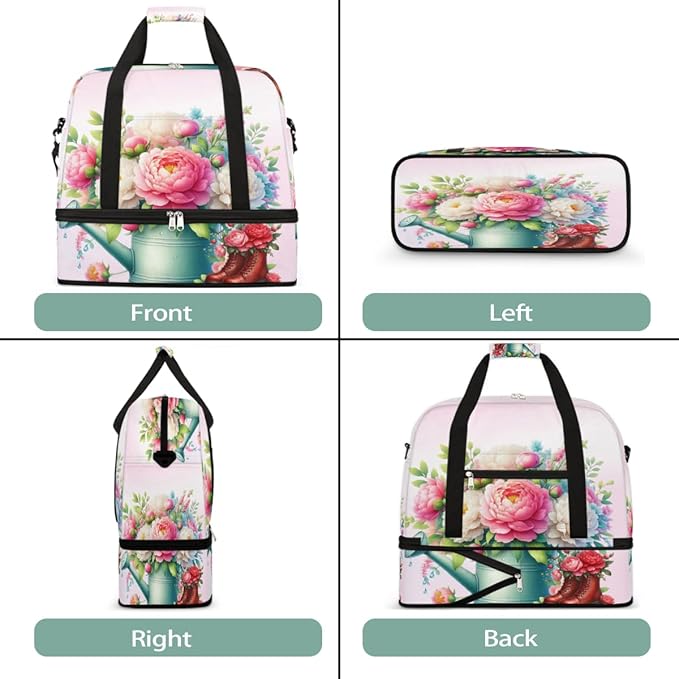 Rainbow Flower Floral Large Weekender Bag with Shoe Compartment Travel Duffel Bags for Women Carry On Hospital Overnight Bag Foldable Personal Item Travel Bags Tote Gym Sports Airplanes