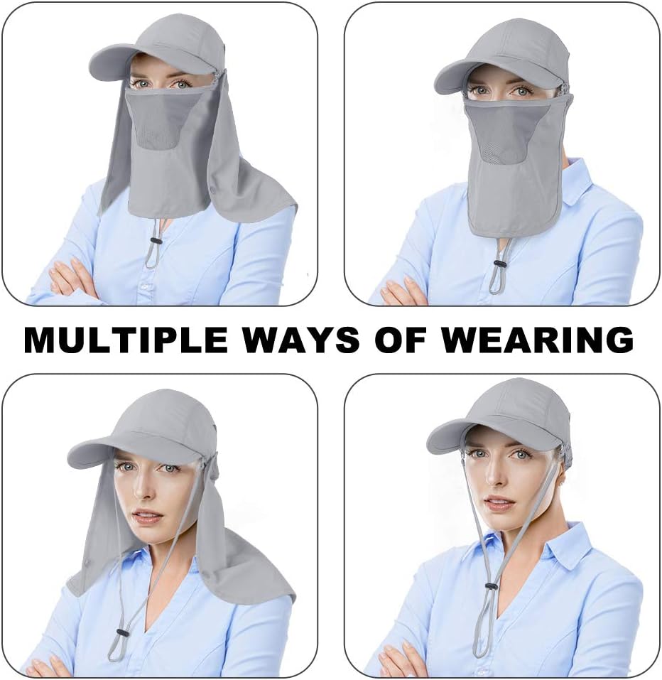 Foldable Sun Cap, Fishing Hats, UPF 50+ Protection Caps with Face Mask Neck Flap