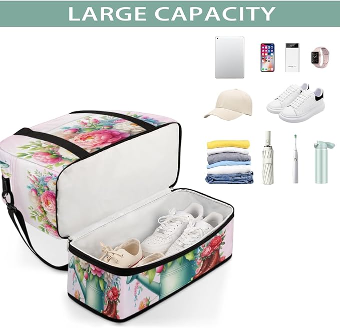 Rainbow Flower Floral Large Weekender Bag with Shoe Compartment Travel Duffel Bags for Women Carry On Hospital Overnight Bag Foldable Personal Item Travel Bags Tote Gym Sports Airplanes