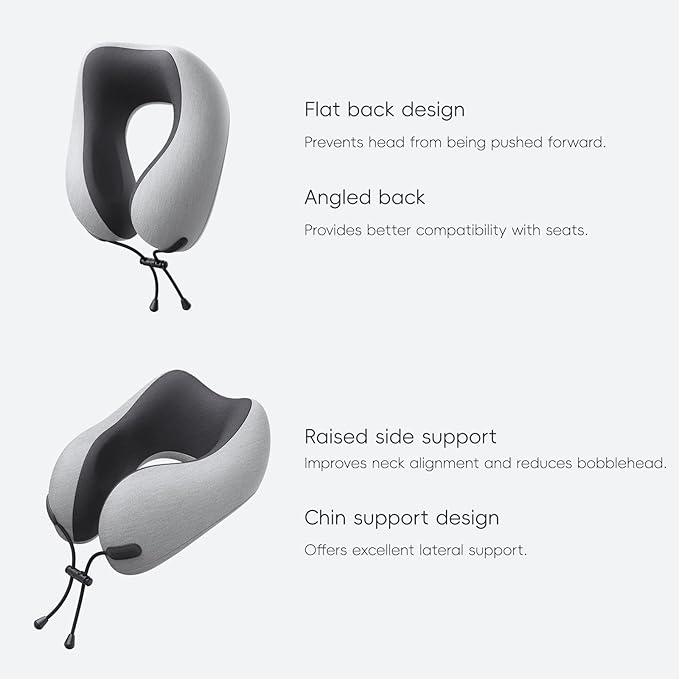 Neck Pillow and Blanket Set for Travel Memory Foam Design Models Pillows with Eye Mask and 50% More Storage Bag Traveling Essentials Plane Car Flight Rest Sleeping Use Adult, Light Gray