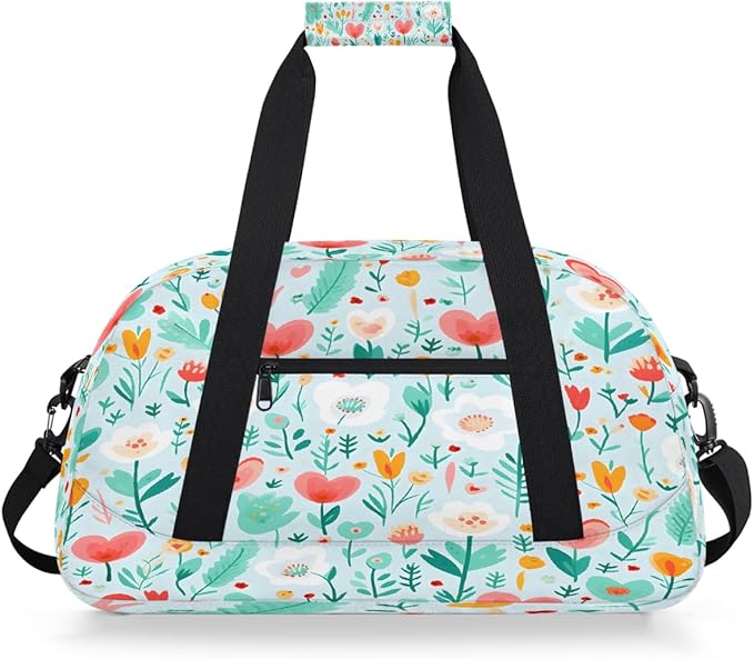 Gym Bag for Women Men, Pink Heart-shaped Flowers Travel Duffle Bags for Dance Ballet Overnight, Carry-On Weekender Bag with Detachable Shoulder Strap