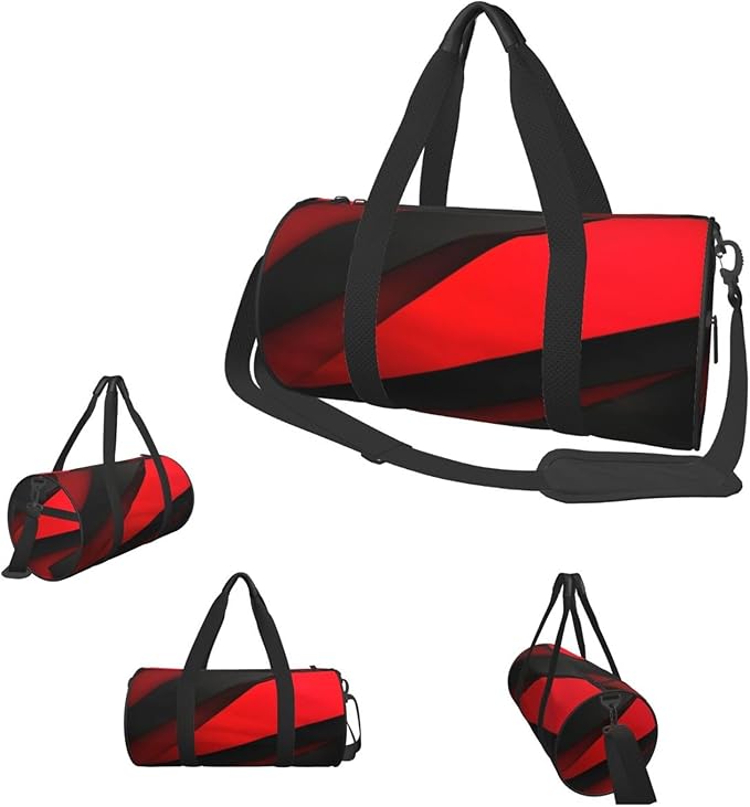 Red Black Sports Gym Bag for Women Men Travel Duffel Bag Tote Weekender Bag Canvas Carry on Overnight Bag for Travel Swimming Fitness Workout Sports Duffle Bag