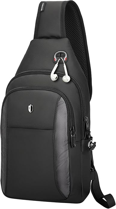Anti-Theft Sling Bag for Men, Water Resistant Crossbody Backpack, Travel Hiking Chest Pack Fits iPad Mini & Switch 2 | lightweight, Built-in Audio Port, Reversible Strap, Tough & Splashproof, Versatile Daypack, mens crossbody bag