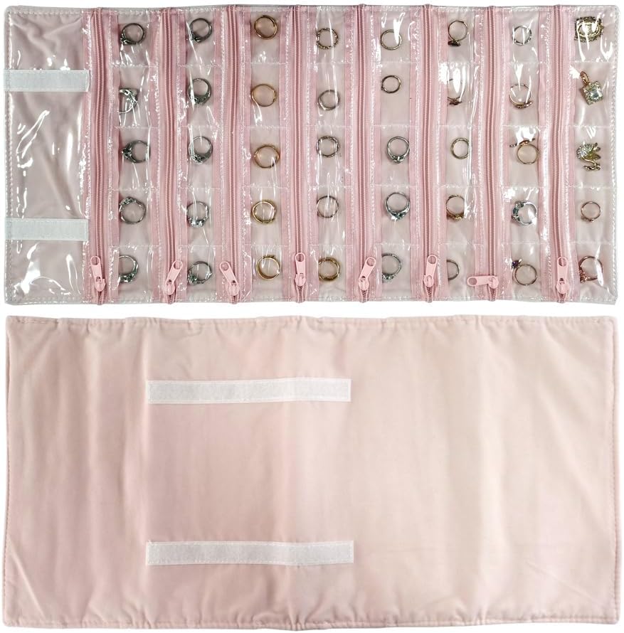 Travel Jewelry Roll Bag Portable Organizer Pouch With Grids&PVC Cover Storage Bags for Necklace, Bracelet, Bracelet,Ring, Badge, Pendant