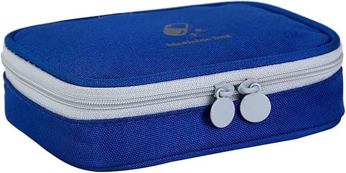 Small Empty First Aid Bag, Compact Travel Medicine Pouch Double Zippers Cute Pill Pocket for Travel Home,Blue