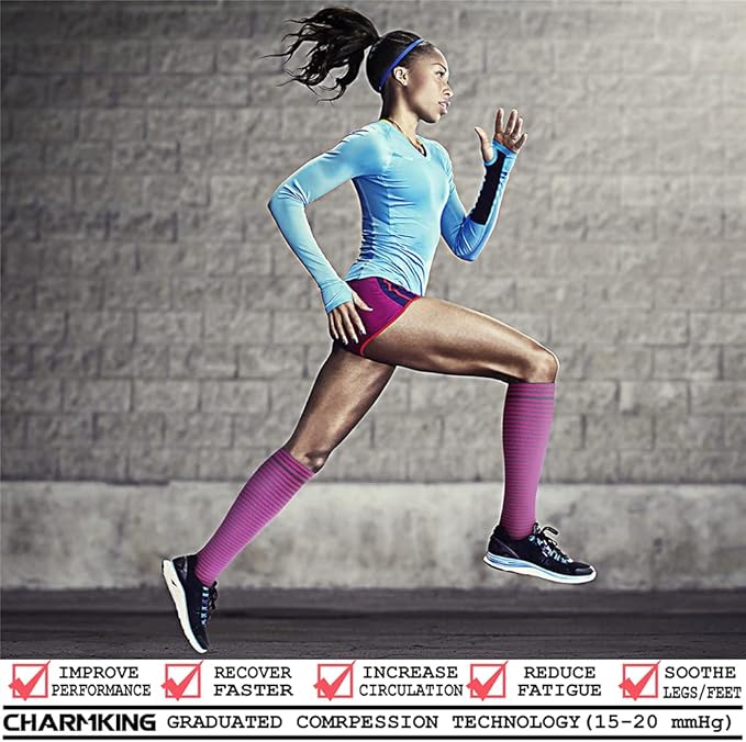 CHARMKING 6 Pairs-Compression Socks for Women & Men Circulation Best Support for Nurses, Running, Athletic,Flight Travel