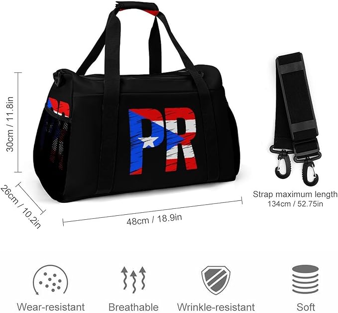 Puertorico P.R. Flag Duffle Bag Gym Bag for Workout Travel Tote with Detachable Straps