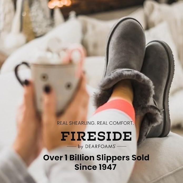 Dearfoams Women's Fireside Shearling Water Resistant Indoor/Outdoor Foldover Boot Slipper