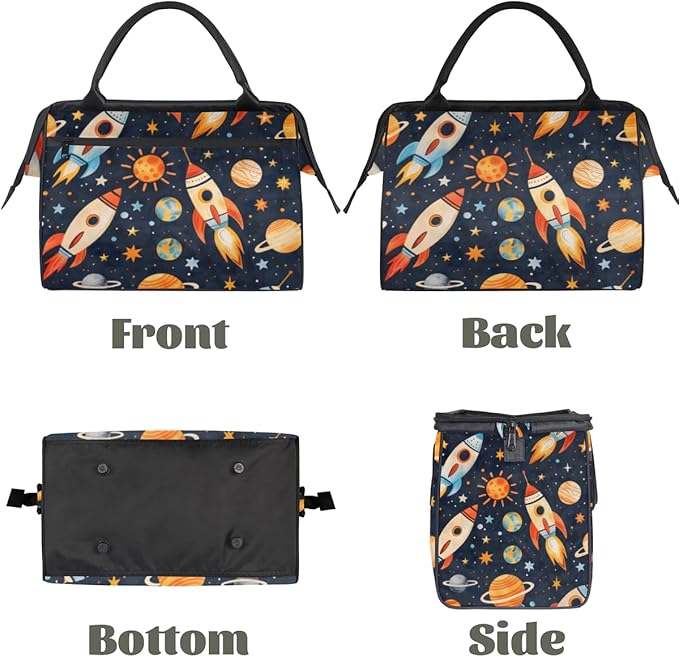 Space Galaxy Rocket Overnight Weekender Bag for Women Men Travel Duffel Bags Waterproof Luggage Carry on Sports Yoga Gym Bag