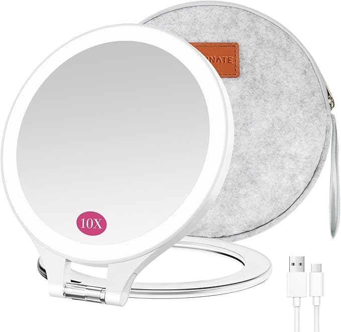 Magnifying Mirror with Light 30X/1X, Double Sided travel mirror with light, Rechargeable makeup mirror with 3 color setting Adjustable stand Lighted mirror Vanity Portable Desk Cosmetic Mirror