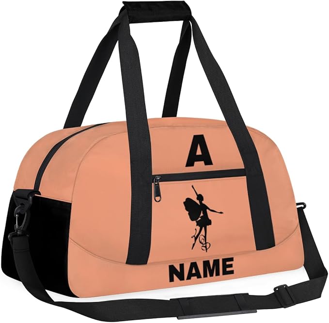 Personalize-Kids-Sports-Duffel-Bags With Custom Name Text Carry-On Overnight Travel Gym Lightweight Dance Pattern Sports Bags For Girls Boys Kids,Orange