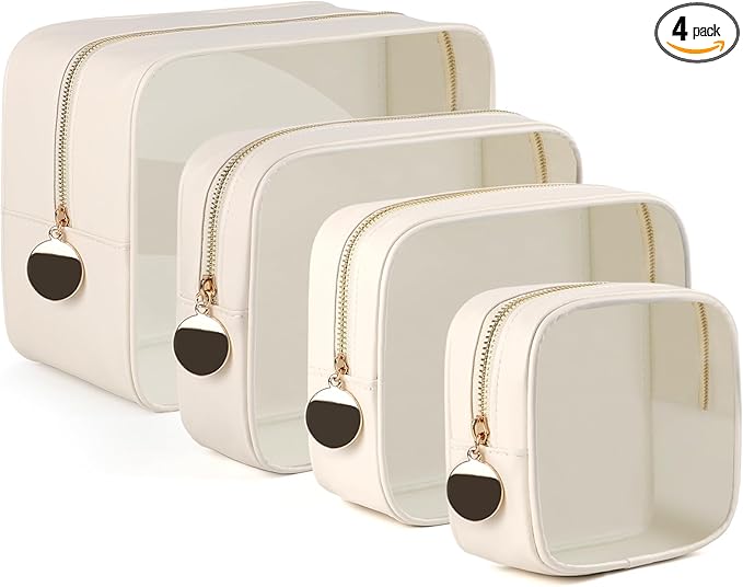 4PCS Clear Makeup Bag Set, Waterproof TPU Purse Organizer Pouches, TSA Approved Toiletry Bag, Diaper Bag Organizer Pouch, Travel Organizer Bags for Women and Kids