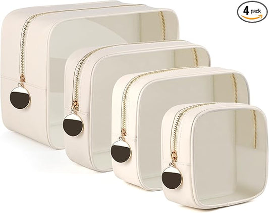 4PCS Clear Makeup Bag Set, Waterproof TPU Purse Organizer Pouches, TSA Approved Toiletry Bag, Diaper Bag Organizer Pouch, Travel Organizer Bags for Women and Kids