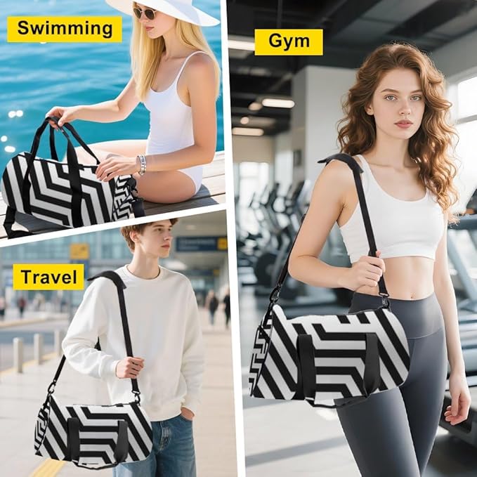 Vintage- Style Geometric Design Foldable Foldable Duffle Bag For Travel Oxford Tote Bags Adjustable Shoulder Strap, Convertible Carry Backpack Retro Gym Bag For Travel Pilates Gym Gear Women