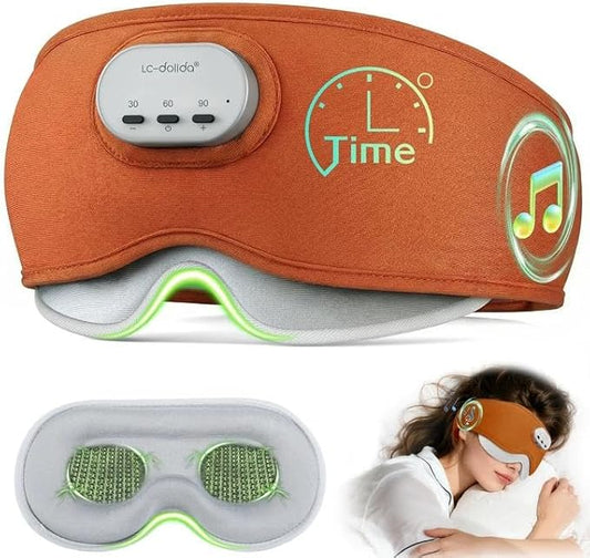 LC-dolida Voice Control Bluetooth Sleep Mask, Bamboo Cotton Bluetooth Sleep Headphones with 3D Zero-Pressure Cups and Timer Setting, Total Blackout Sleep Eye Mask for Side Sleepers, Orange