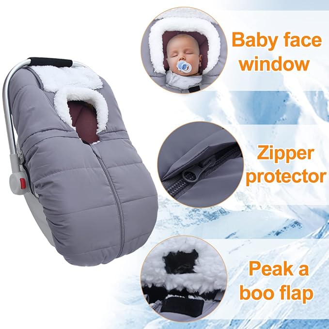 Mom's Choice Awards Winner-TSAYAWA Winter Baby Car Seat Cover -Keep Babies Warm Carseat Bunting Bag/Blanket for Newborn & Infant - Cold Weather Insulated Windproof Carrier Canopy for Travel (Grey)
