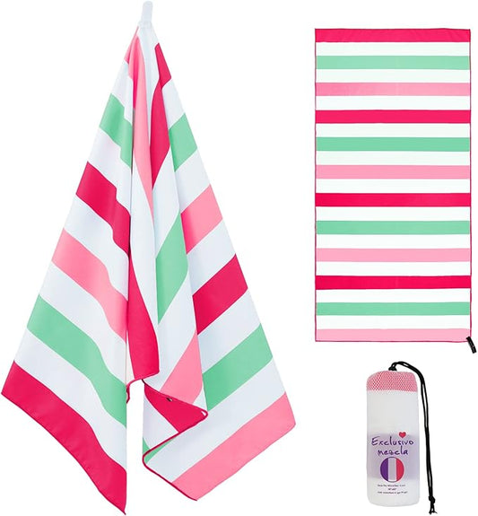 Exclusivo Mezcla Microfiber Quick Dry Beach Towel, Oversized Lightweight Sandfree Pool Towel for Swimming Camping Travel with Bag (Pink, 35x70 Inches)