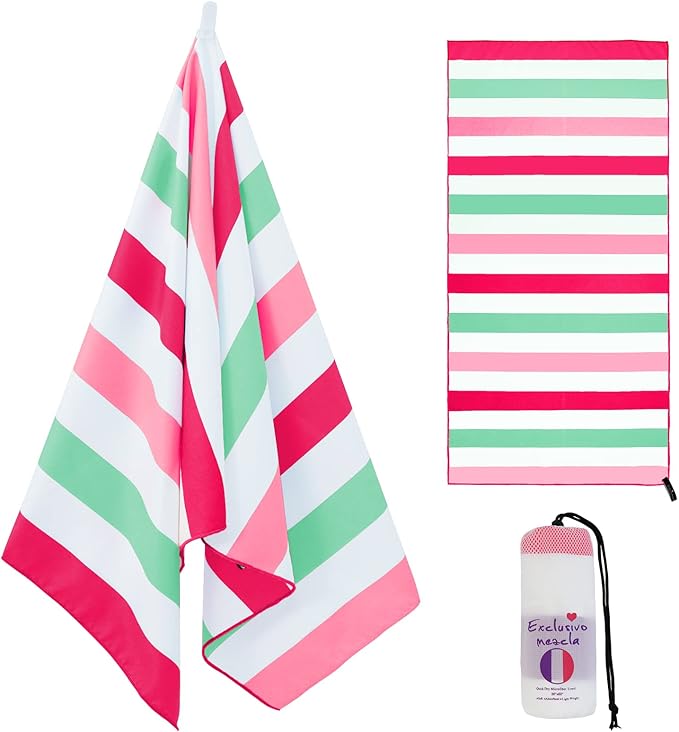 Exclusivo Mezcla Microfiber Quick Dry Beach Towel, Large Lightweight Sandfree Pool Towel for Swimming Camping Travel with Bag (Pink, 30x60 Inches)