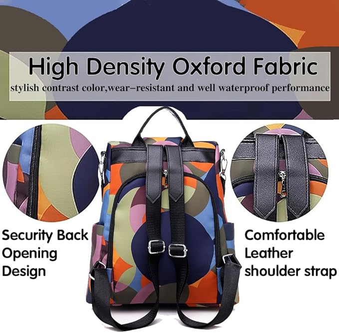COFIHOME Anti-theft Backpack Purse for Women, Unique Geometric Print Small Fashion Daypack, Water-Resistant Oxford Shoulder Bag with Back Access - Each Pattern is One-of-a-Kind