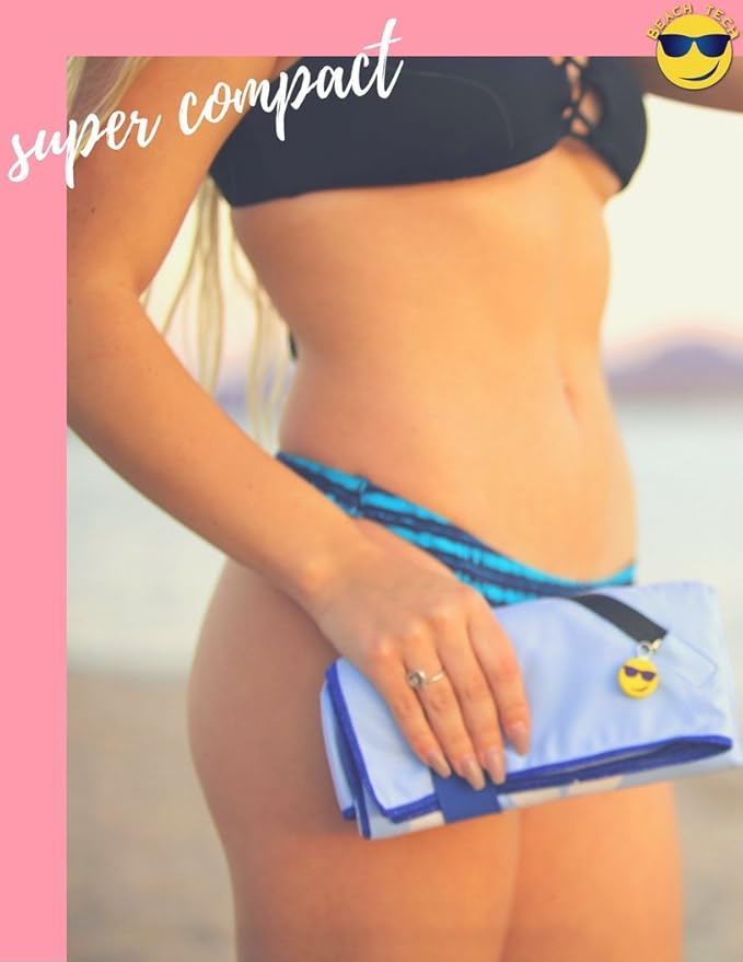 BeachTech Performance Microfiber Towel | Beach/Sports/Pool/Travel Towel | Large Super-Absorbent Quick-Dry | Lightweight Easy-Carry | Sand-Free (Fun in The Sun, Blue, Without Pocket)