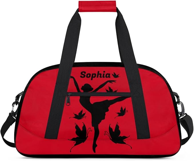 Custom Gym Bags for Girls with Name, Personalized Sports Dance Bag for Kids, Overnight Weekender Duffel Bags Workout Training, Travel Practice Gymnastics Bag，Ballet Girl Butterfly