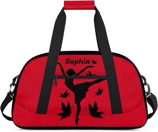 Custom Gym Bags for Girls with Name, Personalized Sports Dance Bag for Kids, Overnight Weekender Duffel Bags Workout Training, Travel Practice Gymnastics Bag，Ballet Girl Butterfly