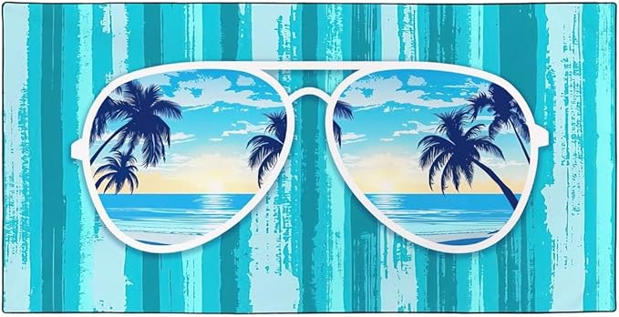 Tropical Blue Green Beach Towel 36"x72" Quick-Dry Sand-Free Palm Tree Pattern for Pool Camping