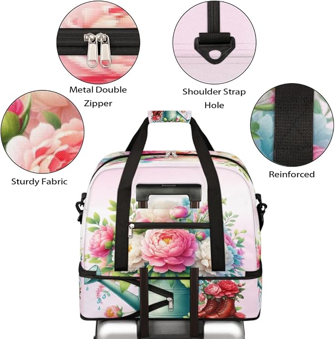 Rainbow Flower Floral Large Weekender Bag with Shoe Compartment Travel Duffel Bags for Women Carry On Hospital Overnight Bag Foldable Personal Item Travel Bags Tote Gym Sports Airplanes