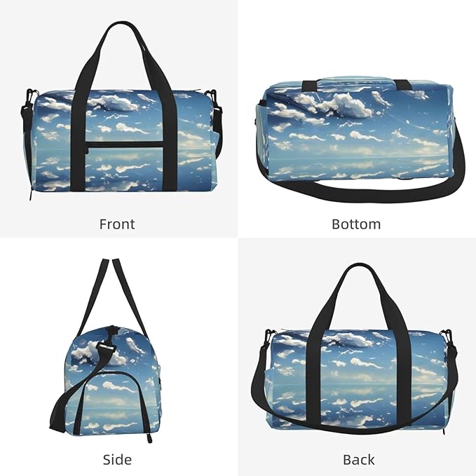 Blue sky and white clouds Print Gym Bag with Shoe Compartment for Women Men, 17.7in Sports Duffle Weekender Tote, Overnight Travel Duffel Bag Carry On