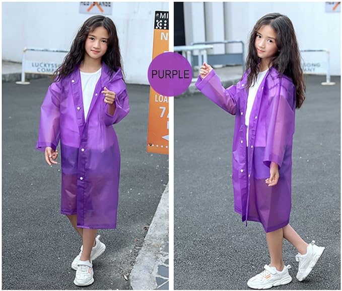 Kids Rain Poncho, Reusable EVA Children Raincoat for 6-13 Girls Boys, Waterproof Rain Jackets Rainwear with Hood