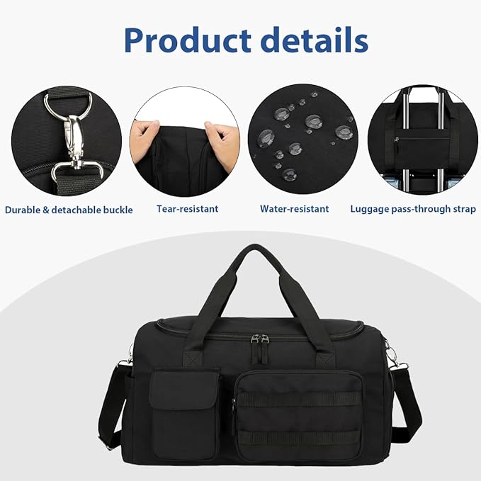 Gym Bags for Women & Men - Lightweight Travel Duffle Bag with Shoes Compartment & Wet Pocket, Durable Carry-on Weekend Bag, Medium