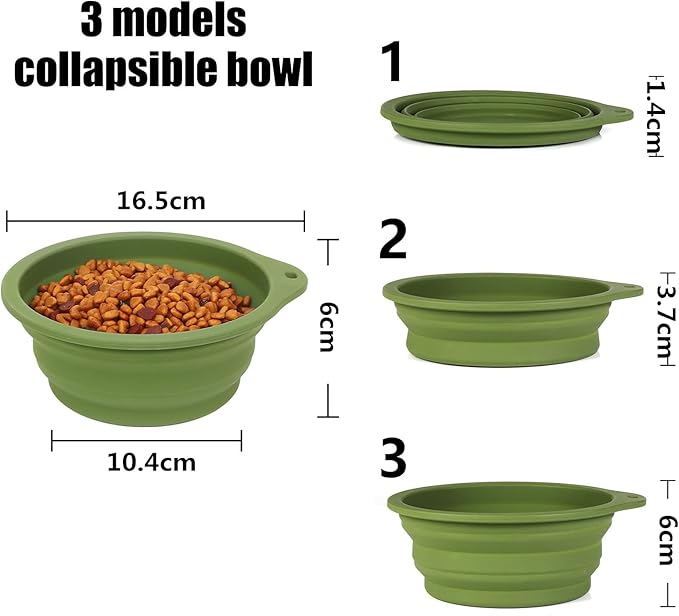 SLSON 2Pack Collapsible Dog Bowl,Integrated Molding Travel Bowl No Plastic Rim Pet Feeding Bowls for Walking Traveling Outdoors,600ML (Navy Blue+Dark Green)