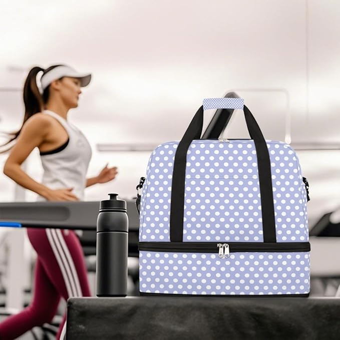 Purple Polka Dot Pattern Large Weekender Bag with Shoe Compartment Travel Duffel Bags for Women Carry On Hospital Overnight Bag Foldable Personal Item Travel Bags Tote Gym Sports Airplanes