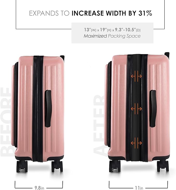 22 Inch Carry On Luggage, Carry On Suitcase with Wheels, Hardside Luggage Carry-On, Expandable Pink Small Suitcase, Hard Shell Carry-on Luggage, Spinner Luggage with Cosmetic Bag