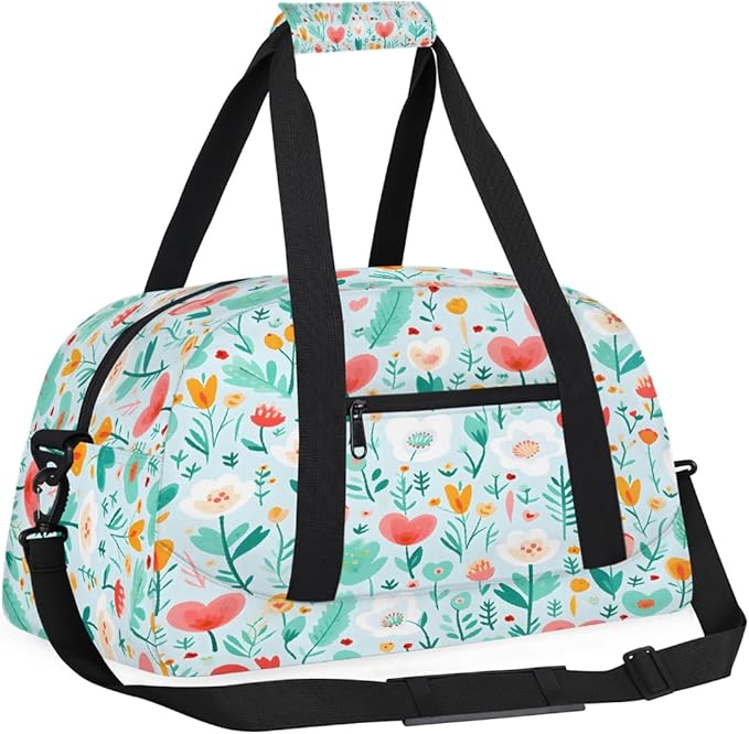 Gym Bag for Women Men, Pink Heart-shaped Flowers Travel Duffle Bags for Dance Ballet Overnight, Carry-On Weekender Bag with Detachable Shoulder Strap