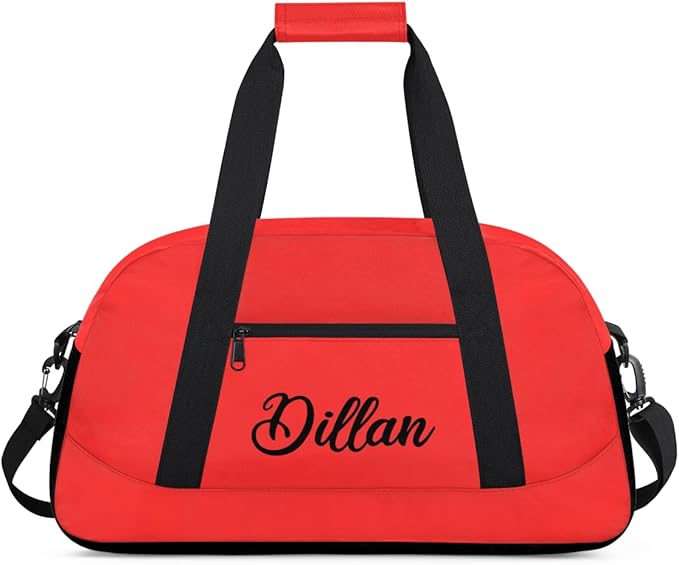 Custom Name Gym Duffel for Kids,Personalized Sports Bag Lightweight Gym Bags for Boys & Girls,Fitness Travel Weekender for Travel, Workout Red