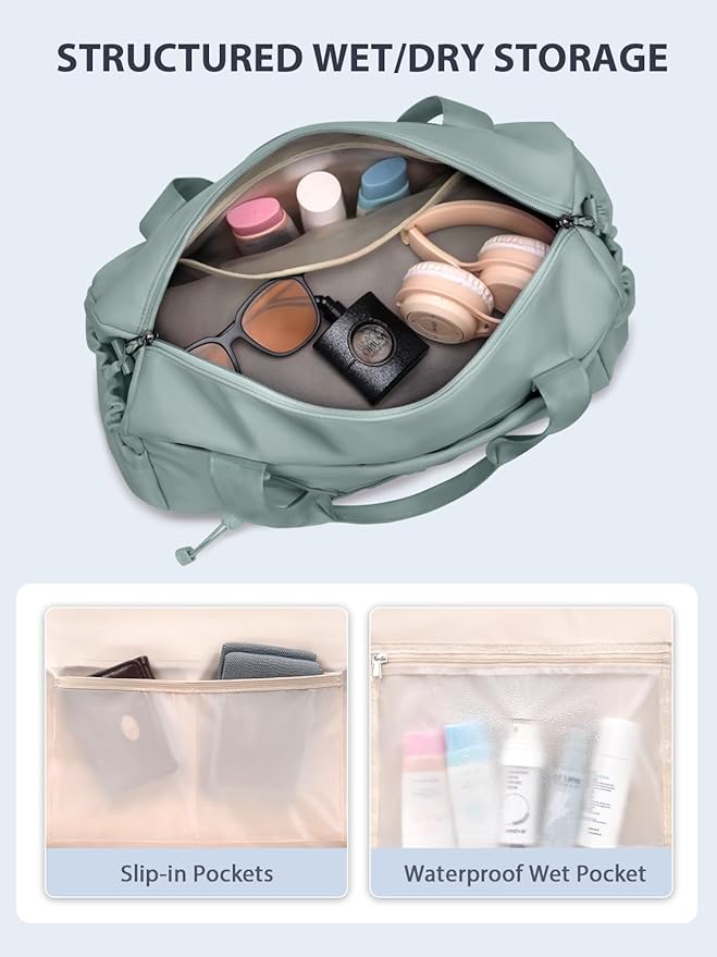 Small Gym Bag for Women with Yoga Mat Holder and Wet Compartment, Mini Gym Duffle Bag Yoga Bag with Water Bottle Pocket for Workout Travel, Green
