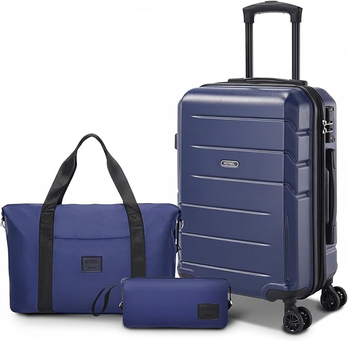 Hoteel Luggage Sets 3 Piece Expandable (4-YEARS WARRANTY) ABS+PC Hardshell Carry On Luggage Airline, Carry on Suitcase with Spinner Wheels & TSA Lock for Travel, Business, Dark Blue(20in/DB/TB)