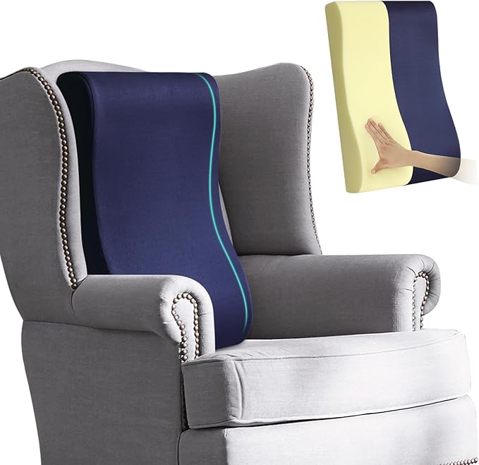 HAVARGO 2-in-1 Neck Pillow Lumbar Support Pillow for Recliner Couch& Glider Chair - High Resilient Foam Ergonomic Back Support for High-Back Rocking Chairs, Glider Rocker Replacement Cushions Navy S
