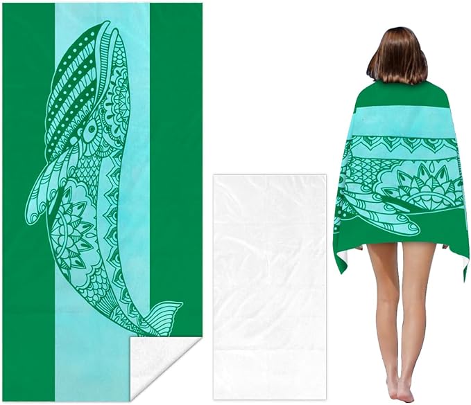 Whale Pattern Beach Towel - 30x60 Inch Fast Dry Microfiber Towel, Lightweight & Versatile for Beach, Pool, Yoga, Travel, Ideal as Beach Blanket & Vacation Essential